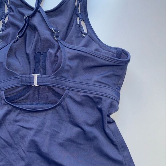 Athleta High Neck Bra Cup Loop Tankini Top blue 34D / DD - Picture 8 of 11